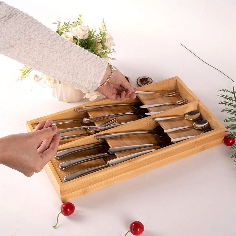 Bamboo Wood Utensil Organizer for Kitchen Drawer