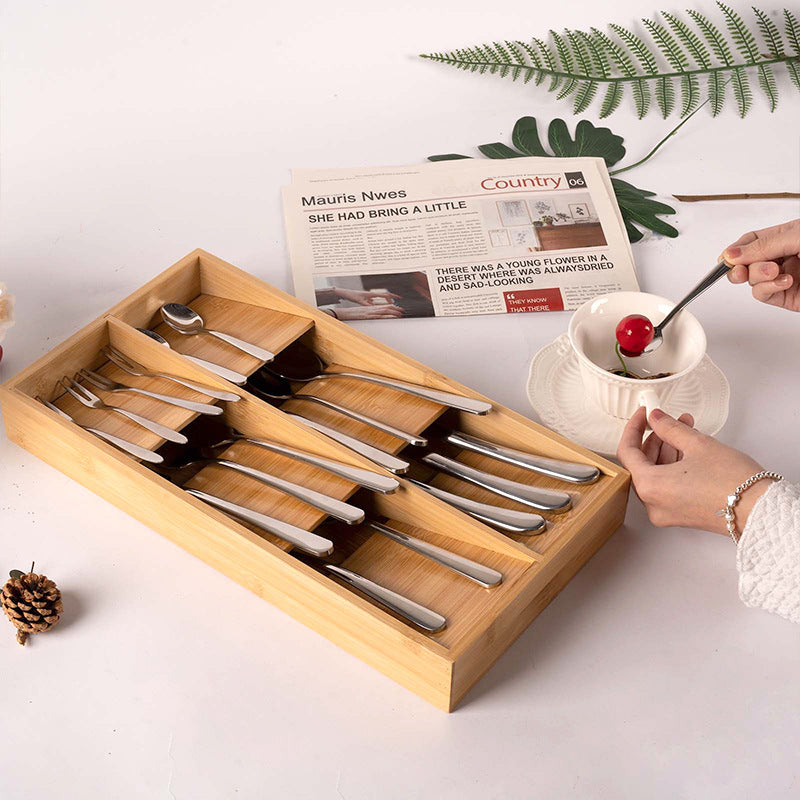 Bamboo Wood Utensil Organizer for Kitchen Drawer