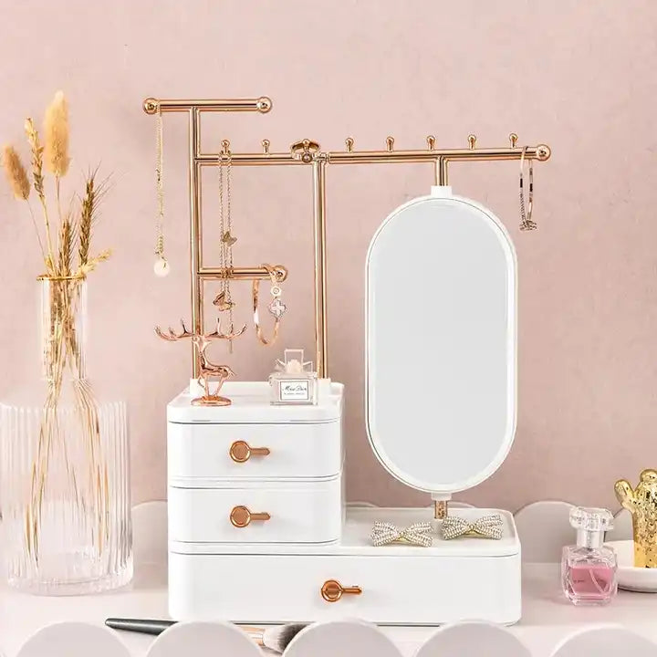 Jewelry and Cosmetic Storage with Mirror Organizer