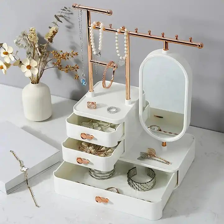 Jewelry and Cosmetic Storage with Mirror Organizer