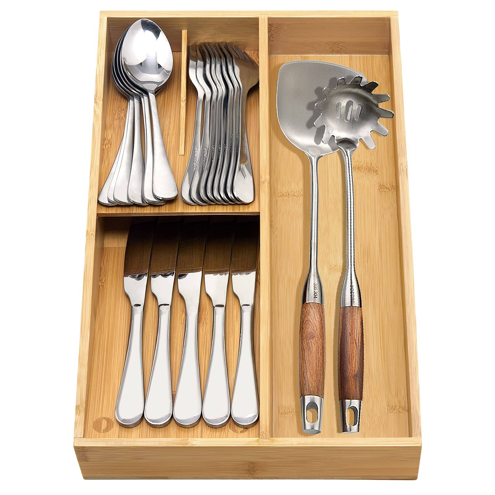 Bamboo Wood Utensil Organizer for Kitchen Drawer