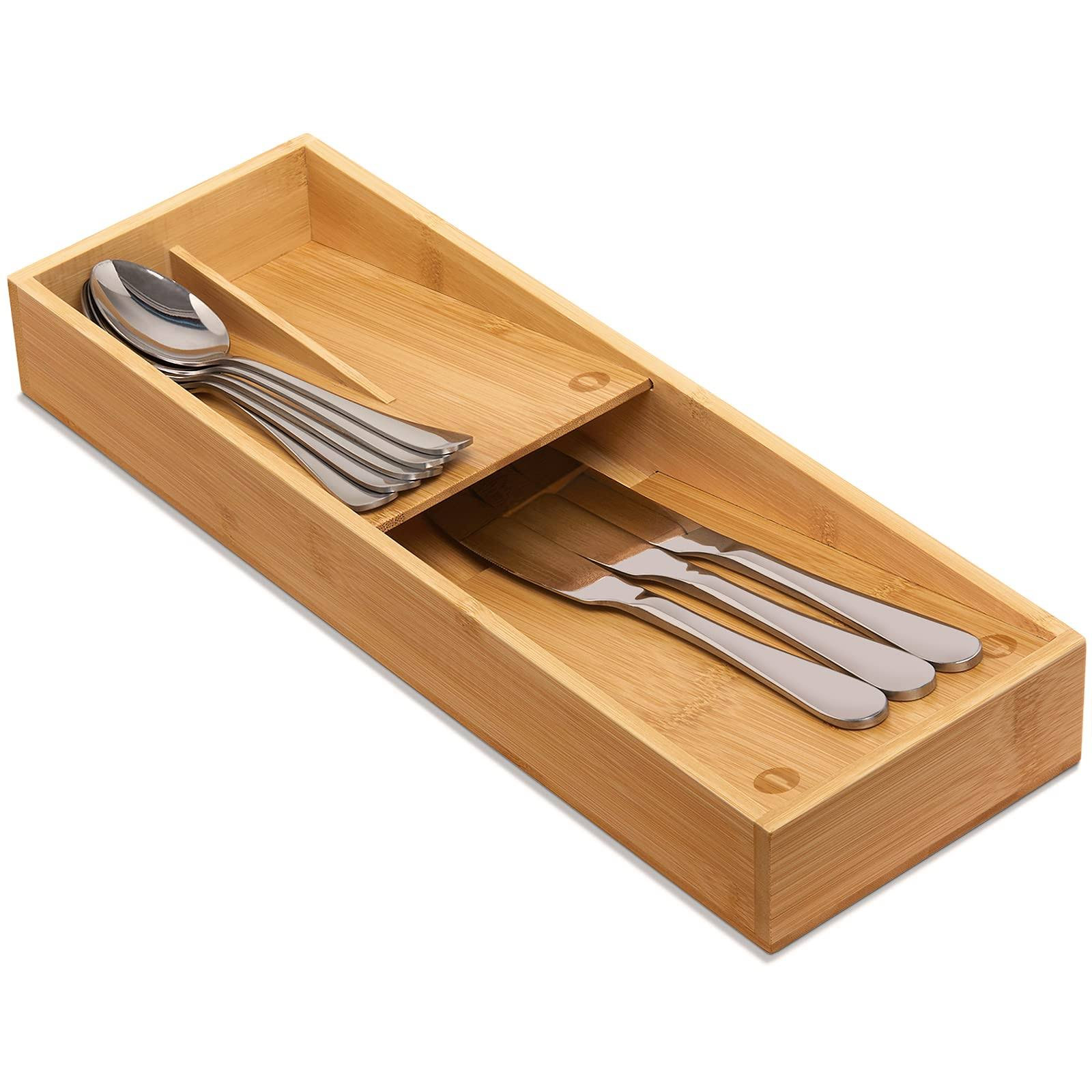 Bamboo Wood Utensil Organizer for Kitchen Drawer